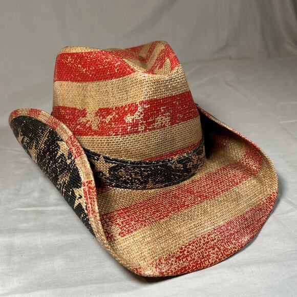Peter Grimm Cowboy Hat American Flag Straw Patriot Unisex Ome Size Fits Most - Picture 1 of 12